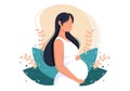 Pregnant Lady with Hugs her Belly or Mother Waiting for the Baby in Flat Cartoon Design Style Background of Leaves Vector