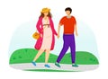 Pregnant lady and husband walk in park flat vector illustration Royalty Free Stock Photo
