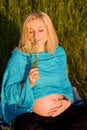 Pregnant lady sitting on the grass Royalty Free Stock Photo