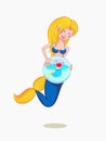 Pregnant mermaid with an aquarium with a baby inside at the site of the abdomen. Mom is the whole world concept.