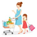 Pregnant Mom And Daughter Shopping Together