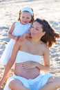 Pregnant mother and daughter on the beach Royalty Free Stock Photo