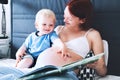 Pregnant mother and son at home. Royalty Free Stock Photo