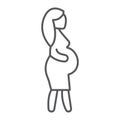 Pregnant mother thin line icon, mother and child, pregnant woman sign, vector graphics, a linear pattern on a white