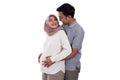 Pregnant muslim wife leaning on romantic husband Royalty Free Stock Photo