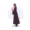 pregnant Muslim woman in abaya and hijab. Future Muslim Mother Care Positive Emotion. Vector illustration