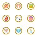 Pregnant period icon set, cartoon style