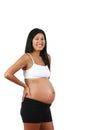 Pregnant Peruvian woman, posing, isolated on white