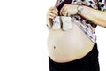 Pregnant showing baby shoes Royalty Free Stock Photo