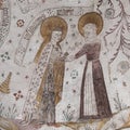 the pregnant virgin Mary visits her relative Elizabeth, an ancient fresco