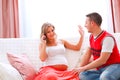Pregnant woman answer phone call Royalty Free Stock Photo
