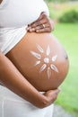 Pregnant woman applying cream on her belly Royalty Free Stock Photo