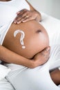 Pregnant woman applying cream on her belly Royalty Free Stock Photo