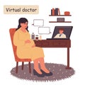 Pregnant woman at the appointment with a virtual doctor. Cyber technology concept. Virtual communication concept. Vector