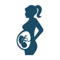 Pregnant woman with baby in her belly on white background. Isolated illustration Royalty Free Stock Photo