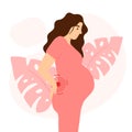 Pregnant woman with back pain in flat style. Concept of a pregnant girl with a sore back.