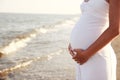 Pregnant woman on the beach Royalty Free Stock Photo