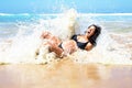 Pregnant woman on the beach at the atlantic ocean Royalty Free Stock Photo