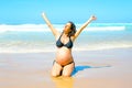 Pregnant woman on the beach at the atlantic ocean Royalty Free Stock Photo
