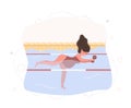 Pregnant woman in bikini in pool. Aqua fitness and aerobic. Healthy lifestyle. Young mother exercising in water with