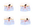 Pregnant woman in bikini in pool. Collection exercises of aqua fitness and aerobic with weights. Healthy lifestyle