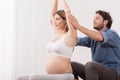 Pregnant woman in birthing school Royalty Free Stock Photo