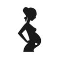 Pregnant woman black silhouette with heart belly vector design. Pregnant woman figure. Royalty Free Stock Photo