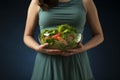 Pregnant woman bowl salad. Generate Ai