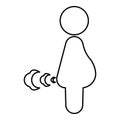 Pregnant woman break wind bloating gas cloud stench bad smell flatulency contour outline line icon black color Royalty Free Stock Photo