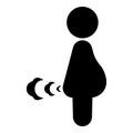 Pregnant woman break wind bloating gas cloud stench bad smell flatulency icon black color vector illustration image