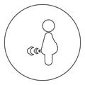 Pregnant woman break wind bloating gas cloud stench bad smell flatulency icon in circle round black color vector