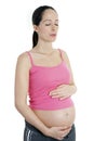 Pregnant woman breathing out