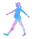 Pregnant woman brisk walking silhouette plus abstract watercolo
