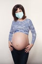 Pregnant woman brunette wearing protective mask