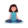 Pregnant woman character meditating in lotus pose. Yoga for future mom. Cheerful female expecting baby. Expectant mother Royalty Free Stock Photo