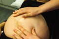 Pregnant woman checked by midwife