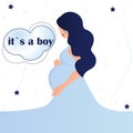 pregnant woman. Child. This is a boy. Holiday. Mothers Day. Postcard. And baby shower Royalty Free Stock Photo