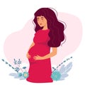 Pregnant woman, concept vector illustration in cute cartoon style, health, care, pregnancy Royalty Free Stock Photo