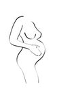 pregnant woman concept, vector outline illustration of pregnancy in flat line design. Black logo icon, thin linear sign Royalty Free Stock Photo