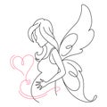 Pregnant Woman in continuous line drawing. Healthy pregnancy and birth baby symbol in simple linear style. Doodle Royalty Free Stock Photo