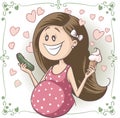 Pregnant Woman Craving Ice Cream and Pickle Vector Cartoon