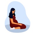 a pregnant woman is crying sitting on the floor. Depression during pregnancy. Hormones during pregnancy. Vector