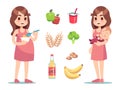Pregnant woman diet. Vector pregnancy and maternity concept. Health diet for pregnant and lactating mothers
