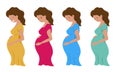 Pregnant woman with different emontions holding her belly in hands - sa, crying, happy smiling and laughting future mom, pretty Royalty Free Stock Photo