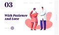 Pregnant Woman at Doctor Appointment in Clinic Website Landing Page, Male Doctor Character Measuring Belly with Tape Line