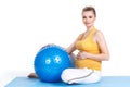 A pregnant woman does gymnastics with ball Royalty Free Stock Photo