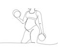 Pregnant woman doing exercises with dumbbells one line art. Continuous line drawing of pregnancy, sports, motherhood Royalty Free Stock Photo