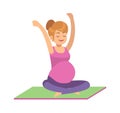 Pregnant woman doing exercises. Female fitness, yoga or pilates in sportswear on gymnastics carpet, health care and