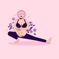 Pregnant Woman Doing Lunge Yoga Exercise. Hatha yoga pink Lady Royalty Free Stock Photo