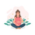 Pregnant woman doing prenatal yoga. Pregnancy health concept